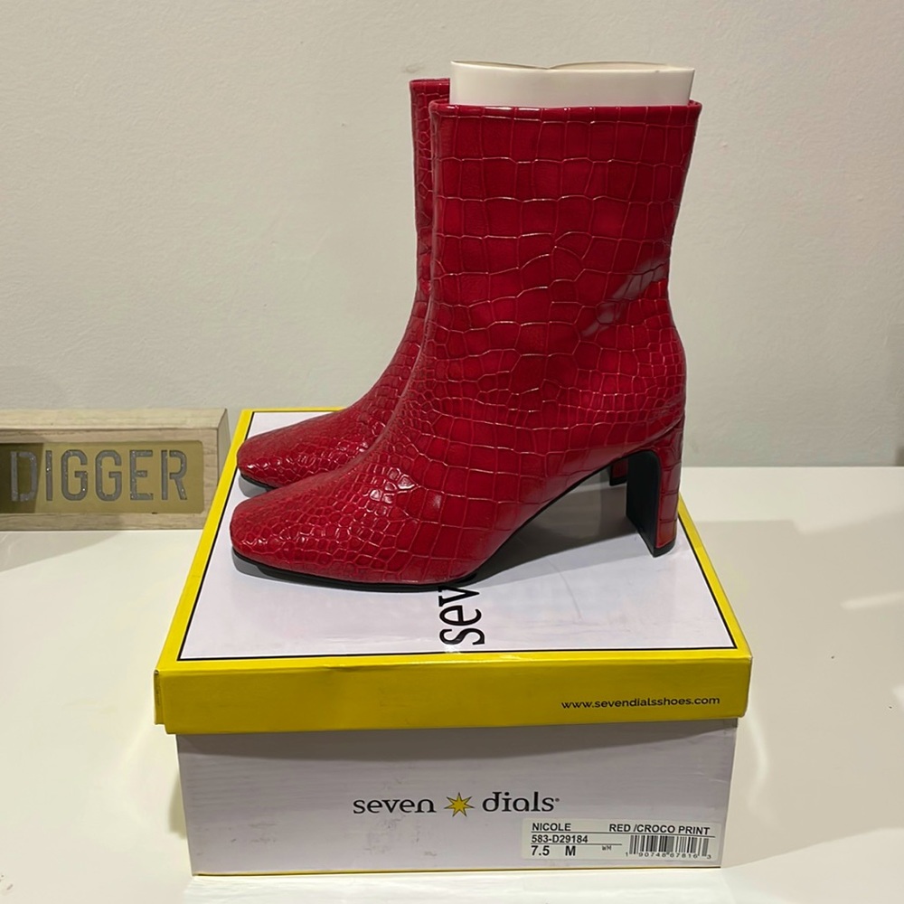 New Red Snakeskin Booties